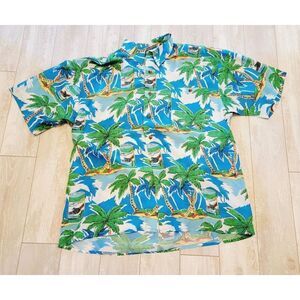 Hawaiian Silk Company‎ XL 100% Silk Shirt Blue Short Sleeve *1 Button Missing*